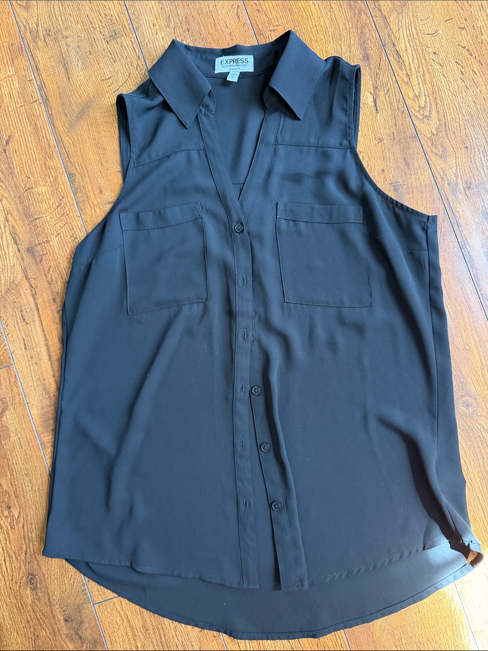 Express Black Sleeveless Button-Front Shirt